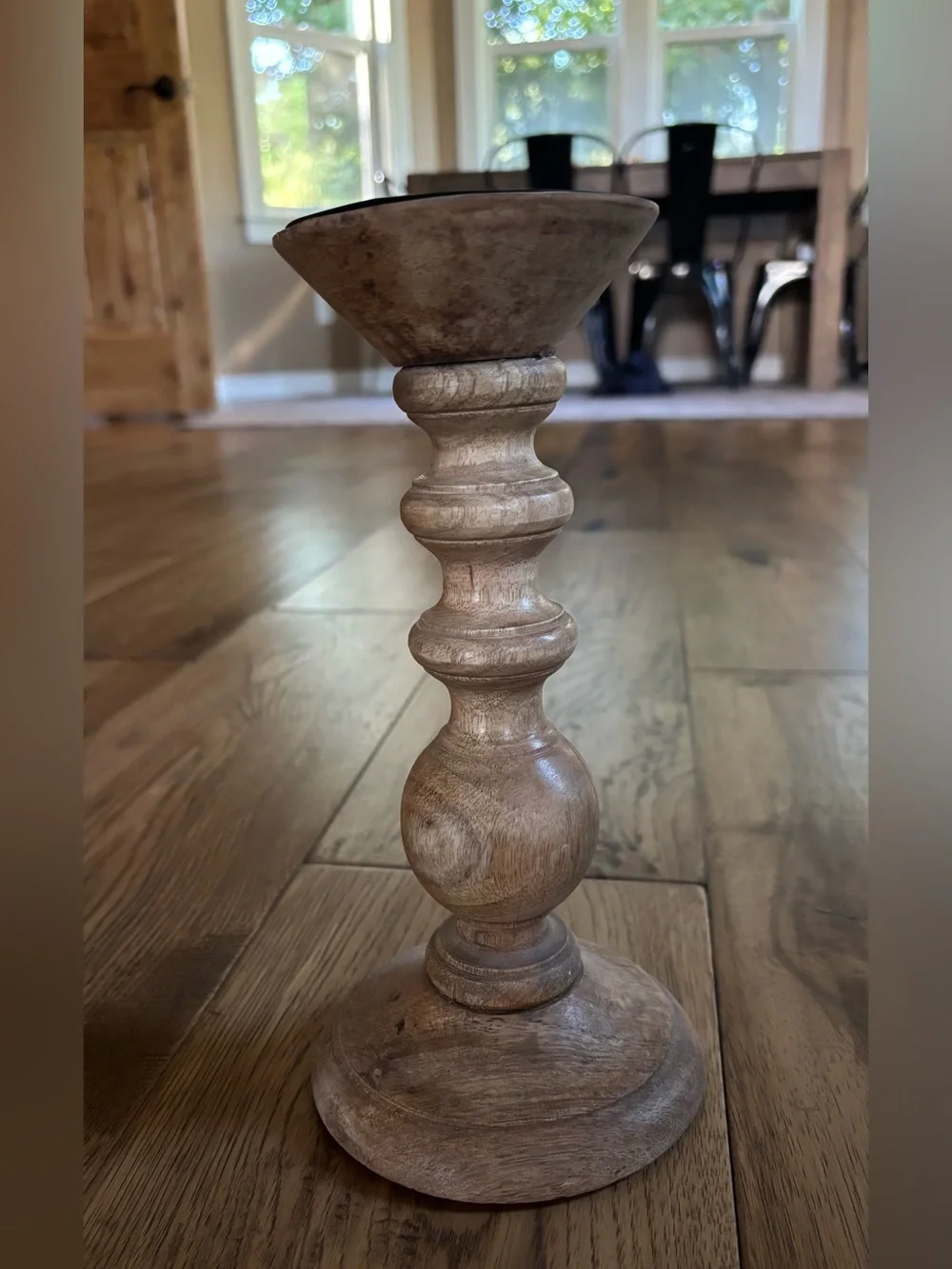 Neutral Wood Candlestick Holder — Natural Tan Finish